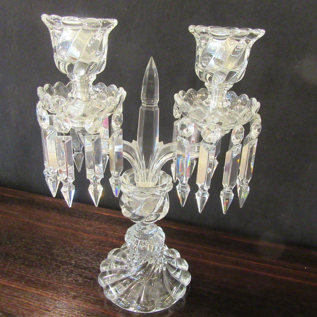 Baccarat Girandole à 2 branches en cristal moulé de godrons tors. Signé-photo-2