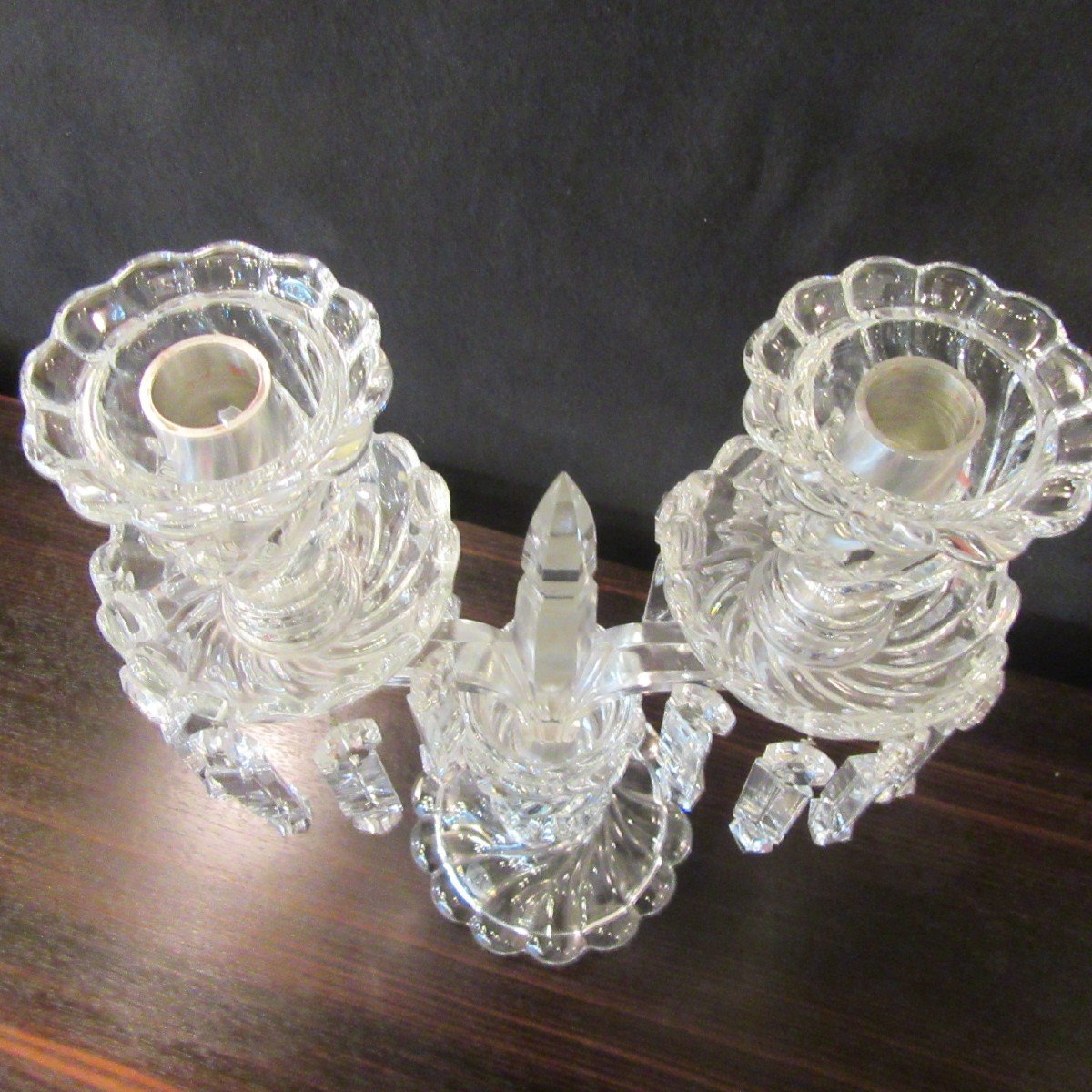 Baccarat Girandole With 2 Branches In Crystal Molded With Twisted Gadroons. Sign-photo-3