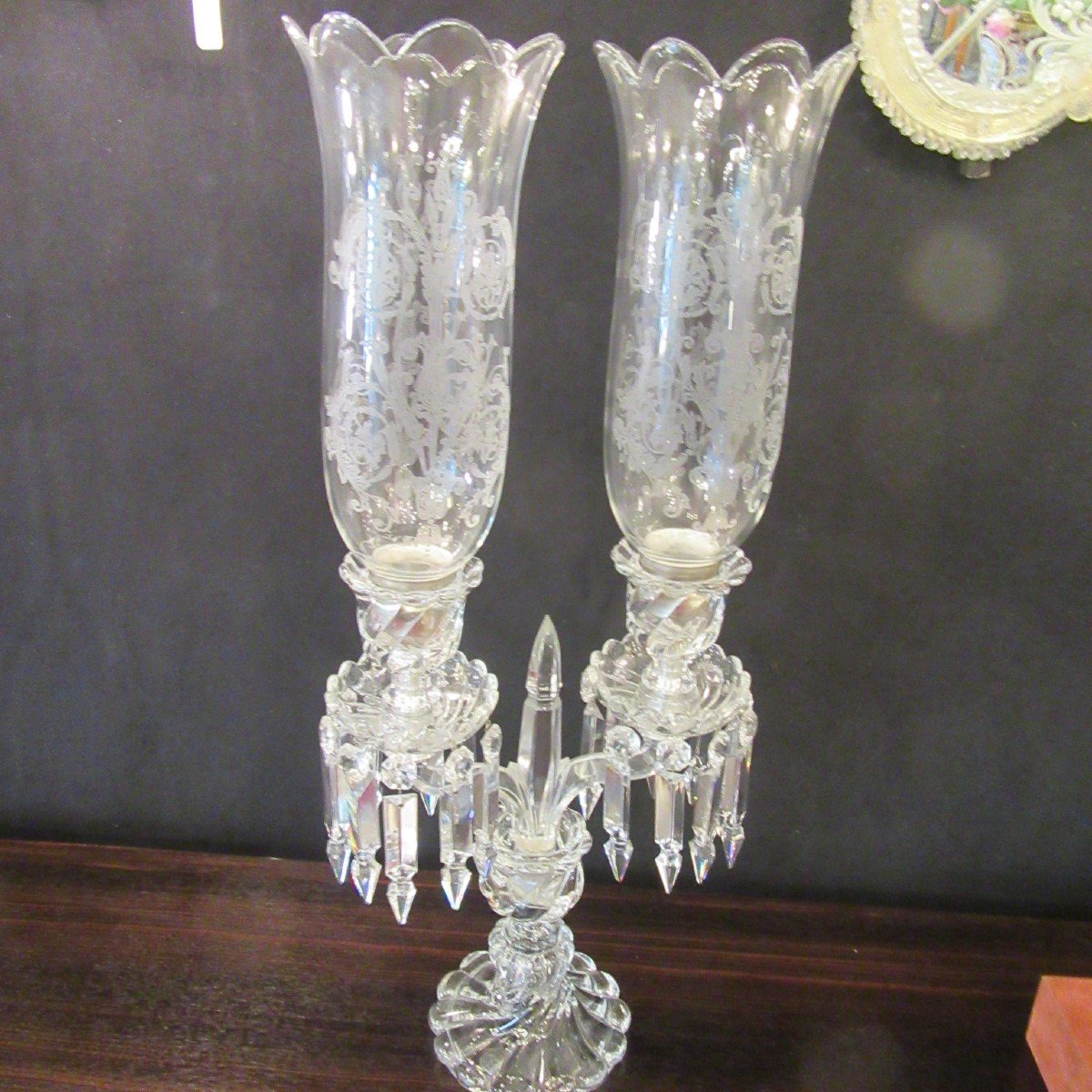 Baccarat Girandole With 2 Branches In Crystal Molded With Twisted Gadroons. Sign-photo-7