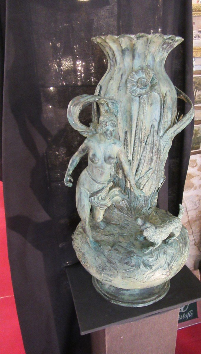 Bronze Vase Art Nouveau Period Louis Auguste Moreau (attributed) -photo-2