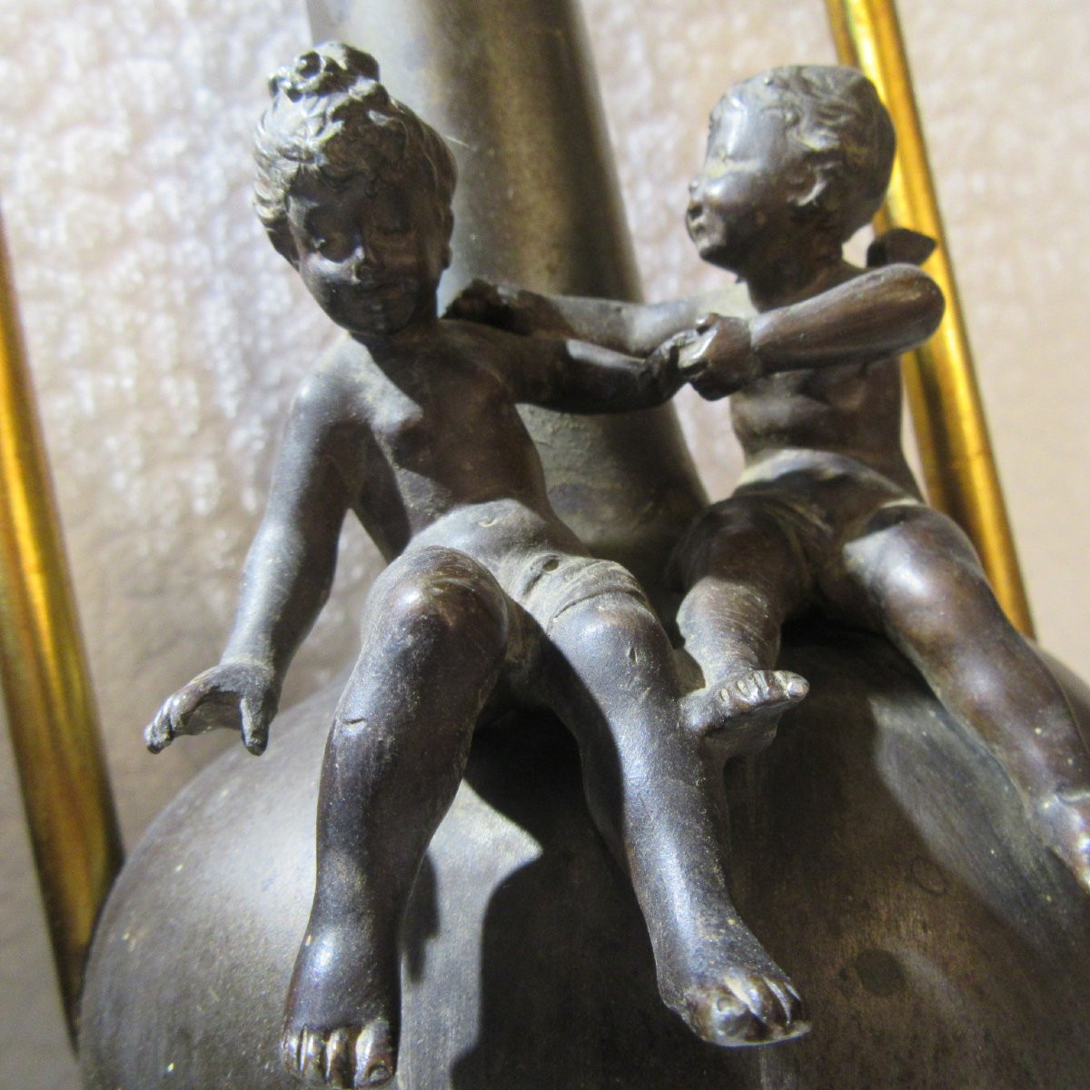 Pair Of Bronze Pitcher Vases With 2 Cherubs From The 1920s/30s-photo-2