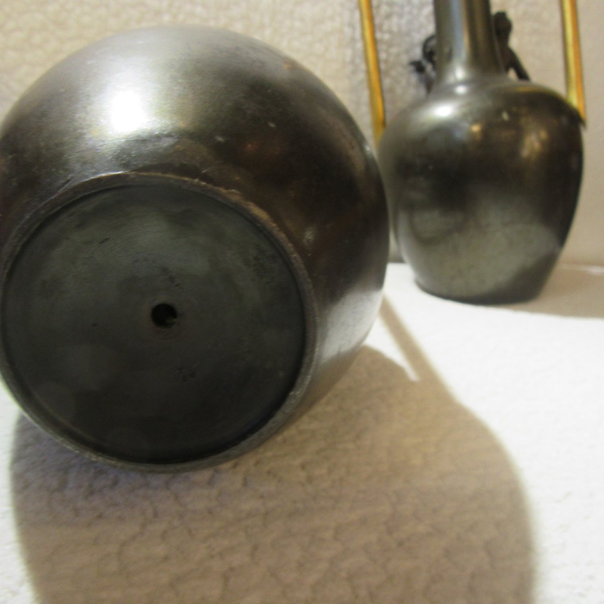 Pair Of Bronze Pitcher Vases With 2 Cherubs From The 1920s/30s-photo-5