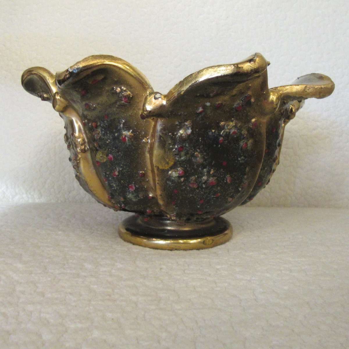 Louis Dage Ceramic Basket Vase Enhanced With Gold-photo-1