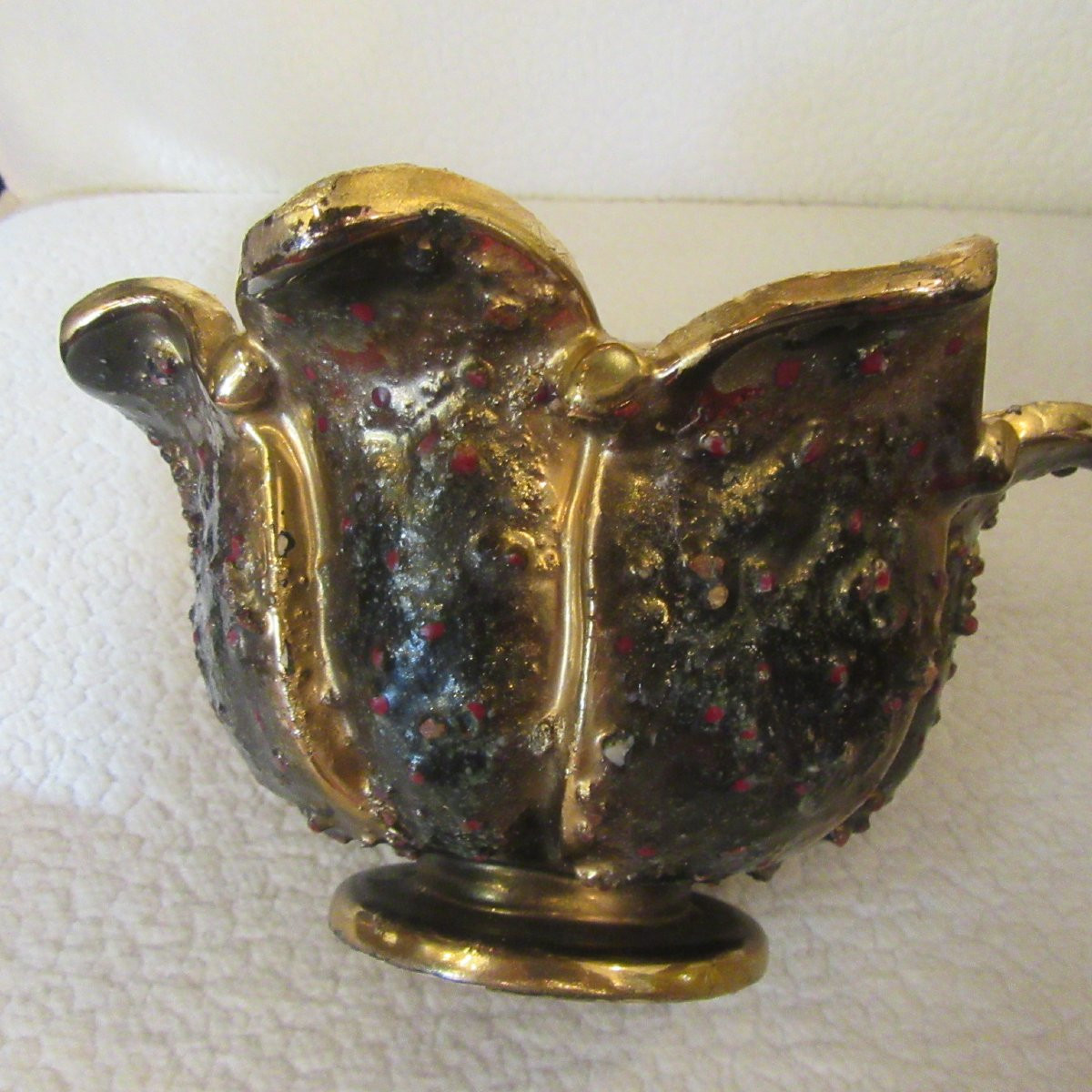 Louis Dage Ceramic Basket Vase Enhanced With Gold-photo-7