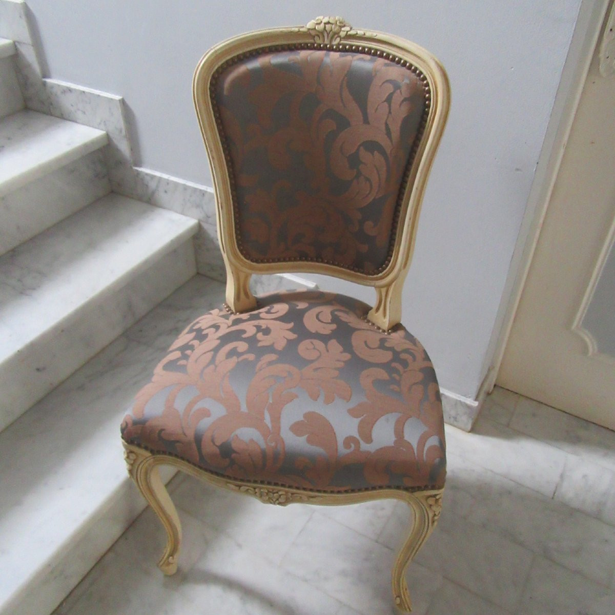 6 Louis XVI Style Chairs, Carved Wood And Seat In Good Condition-photo-2