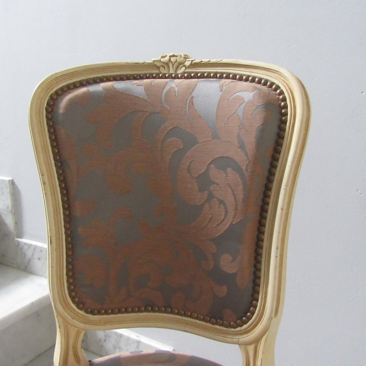 6 Louis XVI Style Chairs, Carved Wood And Seat In Good Condition-photo-1