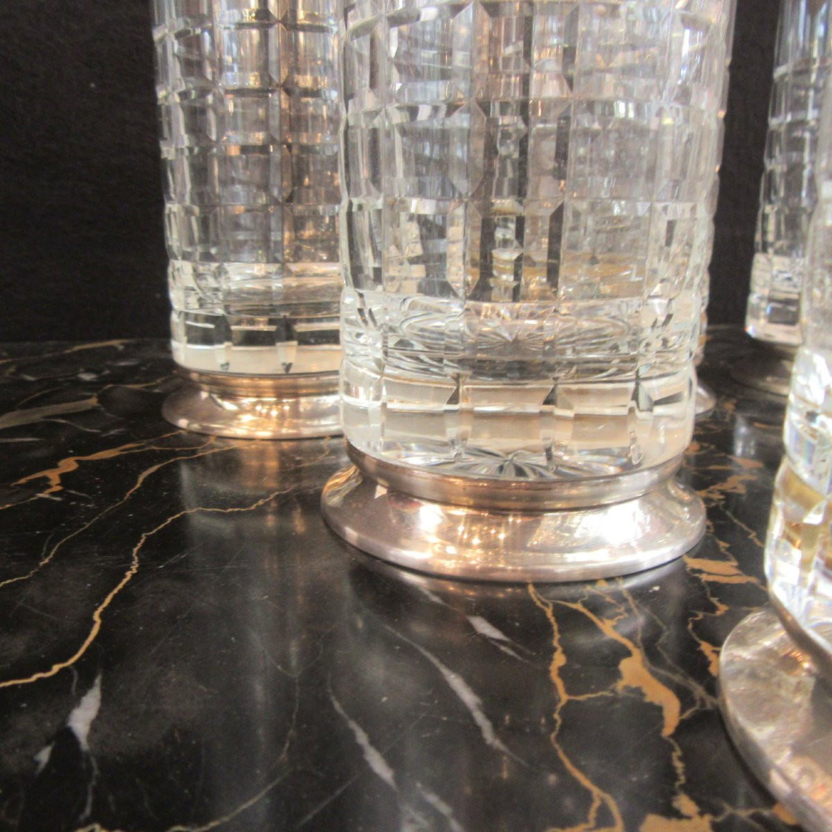 6 verres à cocktail, orangeade en cristal et pied en argent massif-photo-3