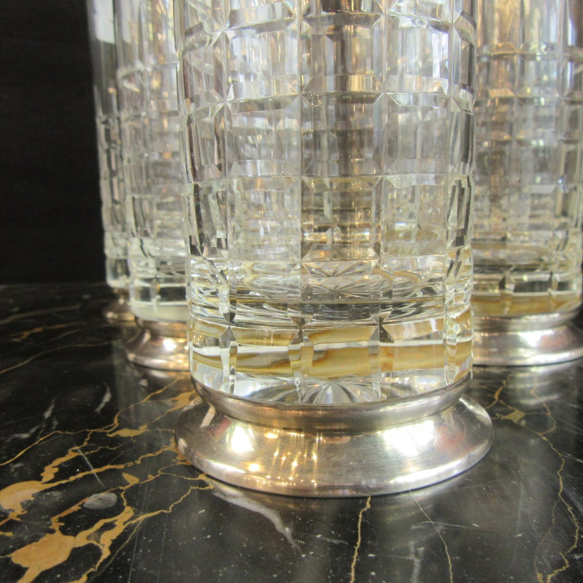 6 verres à cocktail, orangeade en cristal et pied en argent massif-photo-1