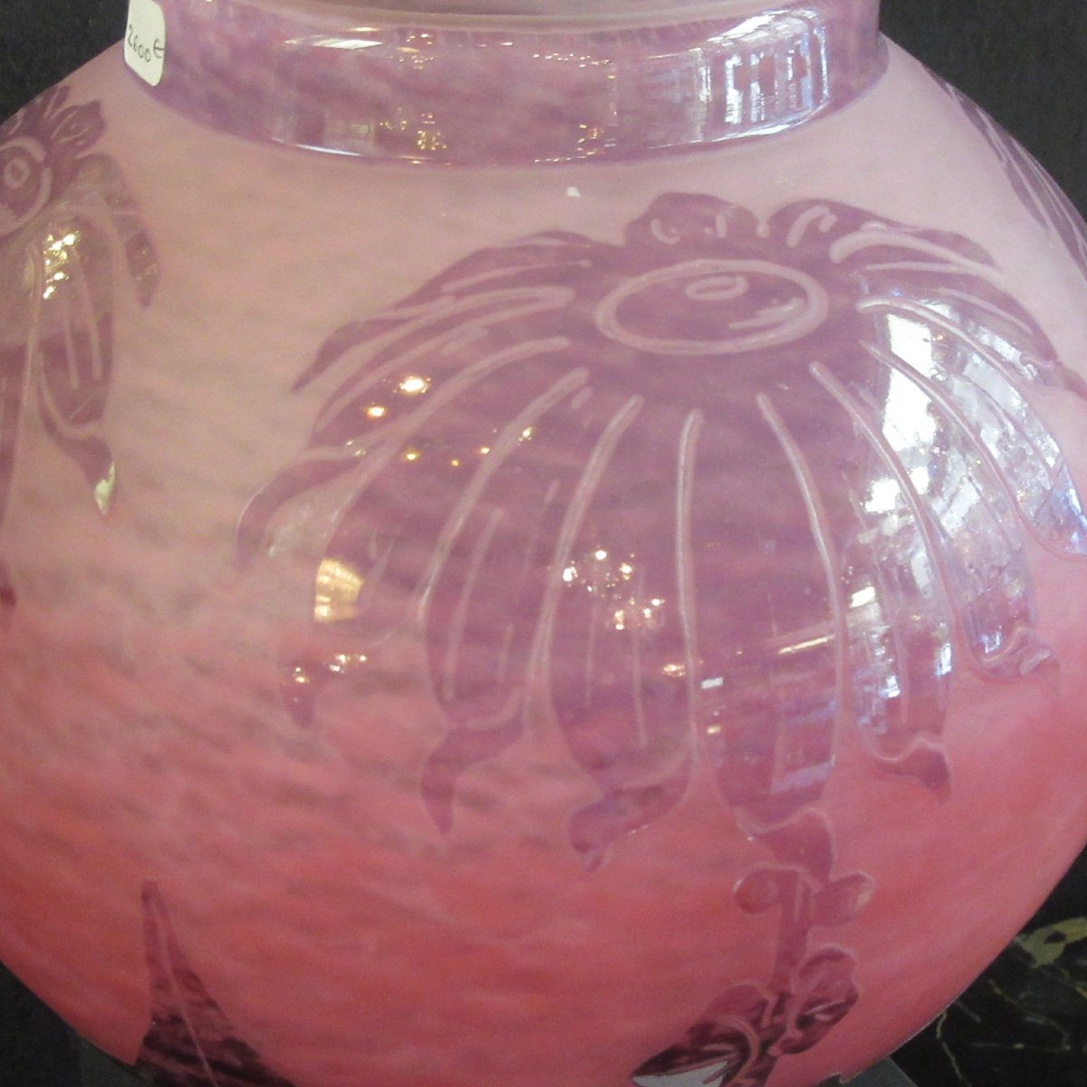 SCHNEIDER - LE VERRE FRANCAIS Vase forme boule à décor de Dalhia-photo-2
