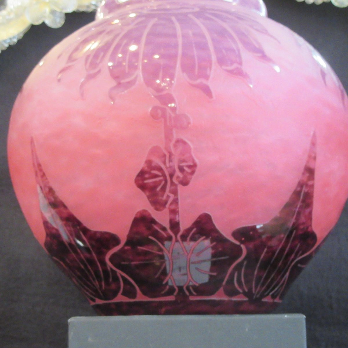 SCHNEIDER - LE VERRE FRANCAIS Vase forme boule à décor de Dalhia-photo-5
