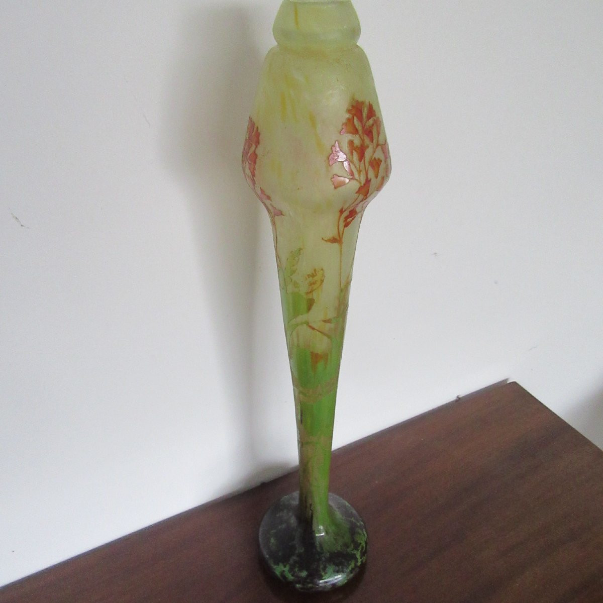 Daum Vase With A Tapered Shape And An Acid-etched Decoration Of Orange Flowers, 59cm.-photo-7
