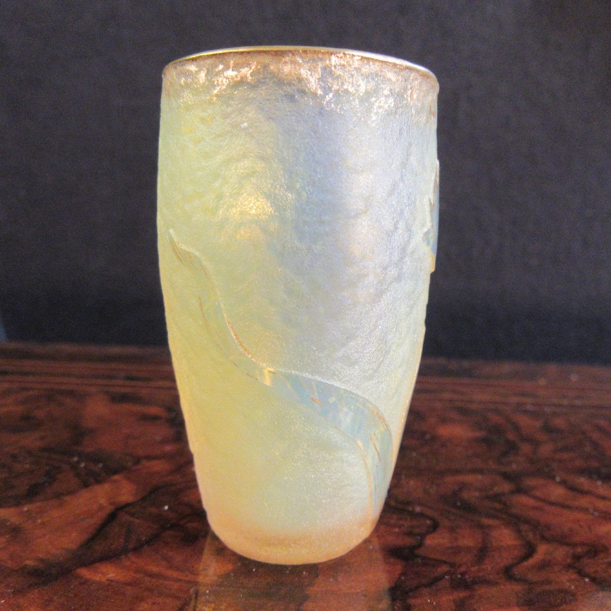Daum Miniature Vase Height 5.8cm, Decor Cleared With Acid And Gold Flange-photo-4