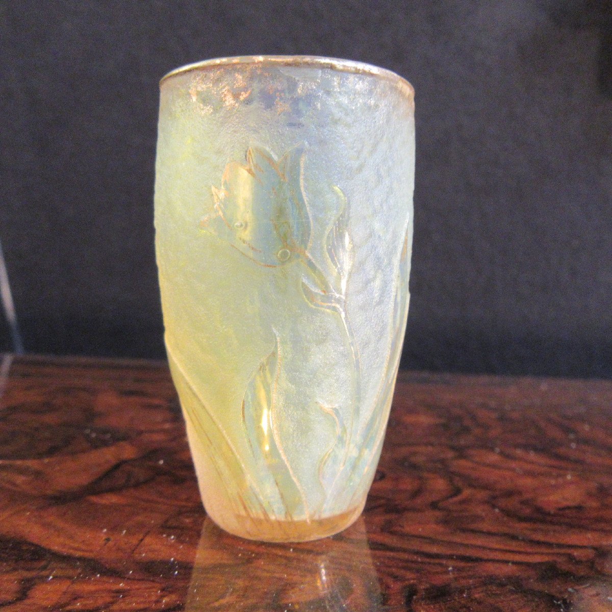 Daum Miniature Vase Height 5.8cm, Decor Cleared With Acid And Gold Flange-photo-6