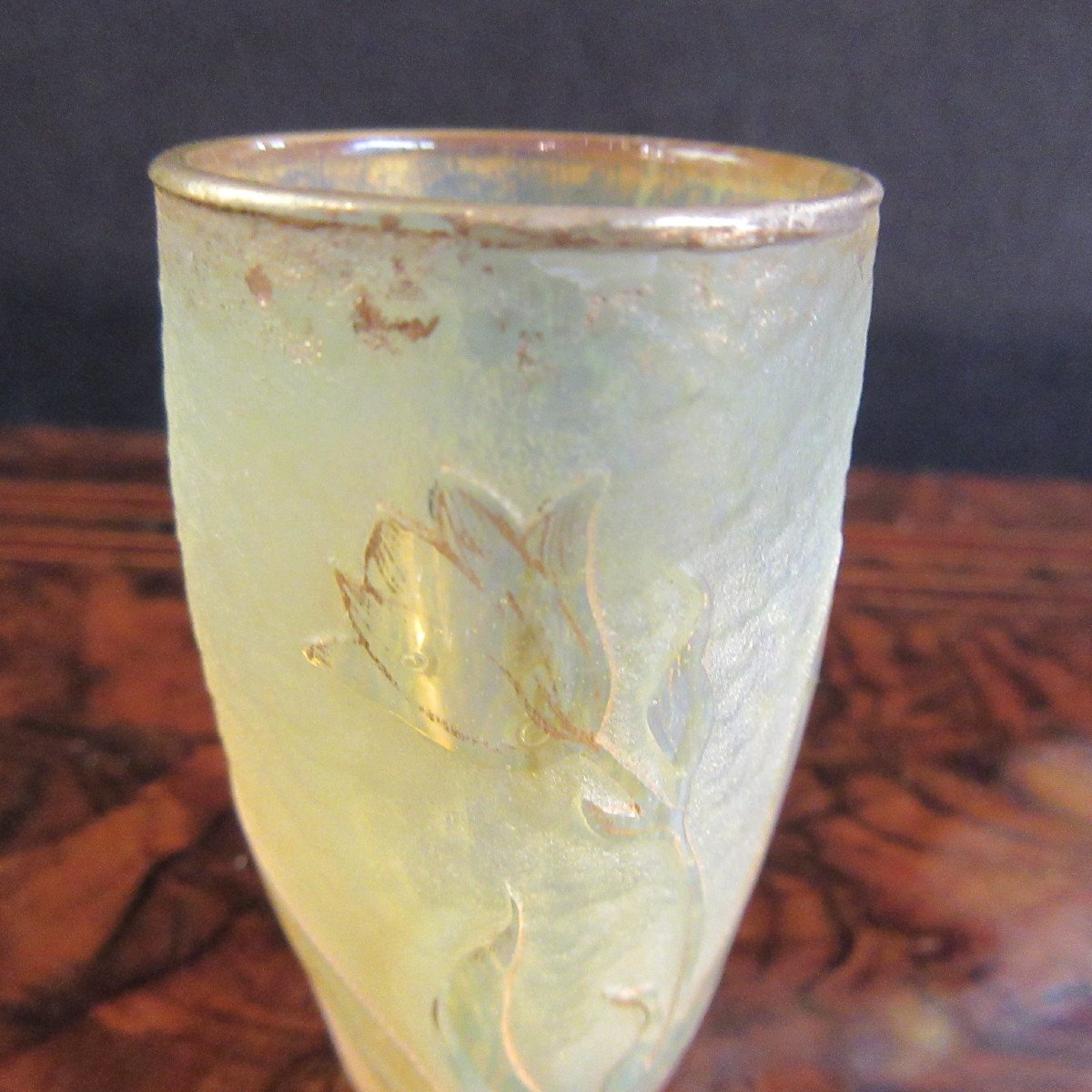 Daum Miniature Vase Height 5.8cm, Decor Cleared With Acid And Gold Flange-photo-7