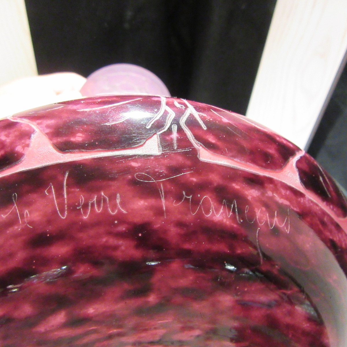Le Verre Francais  -  Schneider - Vase en verre multicouches décor de Palmiers dégagé à l'Acide-photo-2