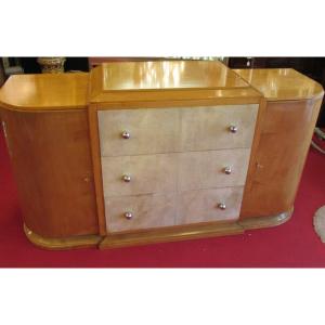 Art-deco Sideboard In Sycamore And Front Of The Drawers In Parchment