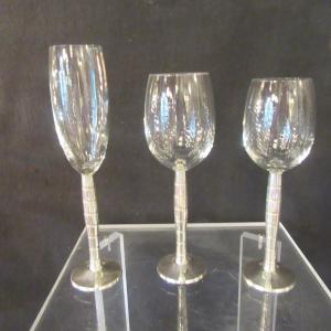 18 Crystal Glasses With Silver-plated Bronze Stem Roux-marquiand