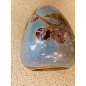 Iridescent Glass Vase Decorated With Dragonflies, Leaves, And Water Flowers. Amédée De Caranza 