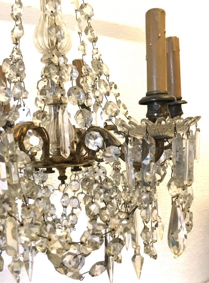 Proantic: Lustre En Bronze Et Pampilles à 6 Bras De Lumieres
