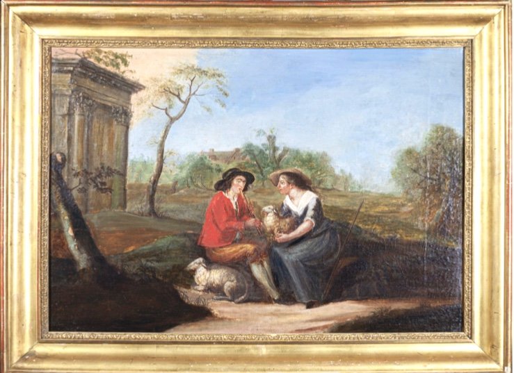 Belle Scène Pastorale.école Française Du XIXe .huile Sur Toile 