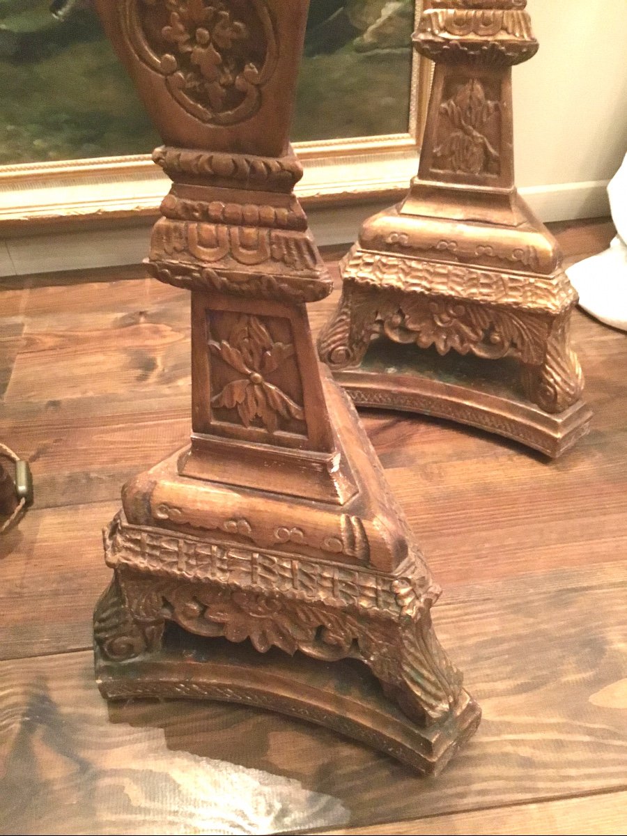 Very Beautiful Pair Of Torcheres In Carved And Gilded Wood-photo-4