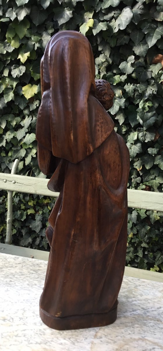 Importante Vierge à L’enfant En Bois Sculpté.début XXeme -photo-2