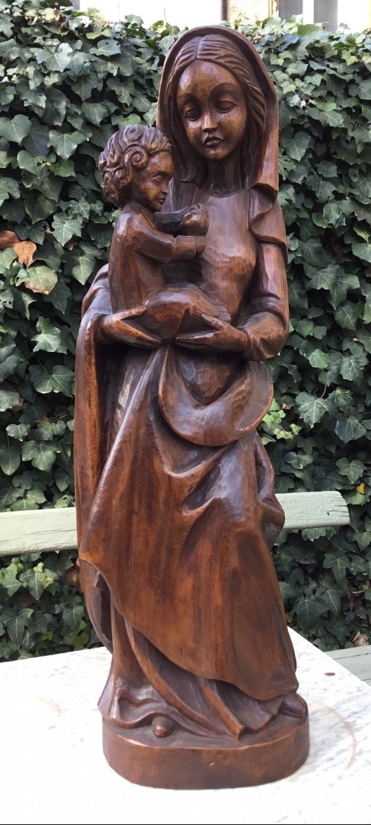 Importante Vierge à L’enfant En Bois Sculpté.début XXeme 
