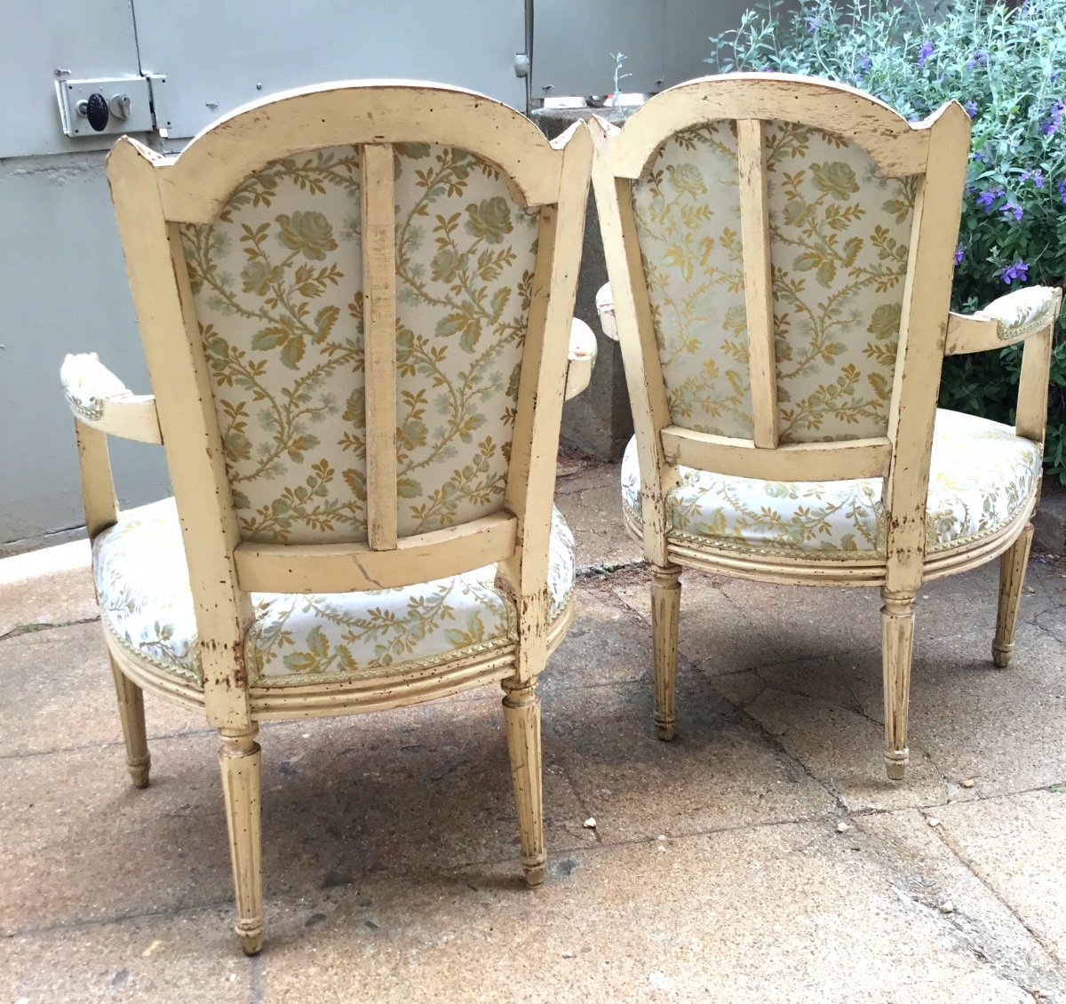 Pair Of Cabriolet Armchairs Louis XVI.soirie Period With Plant Decor-photo-2