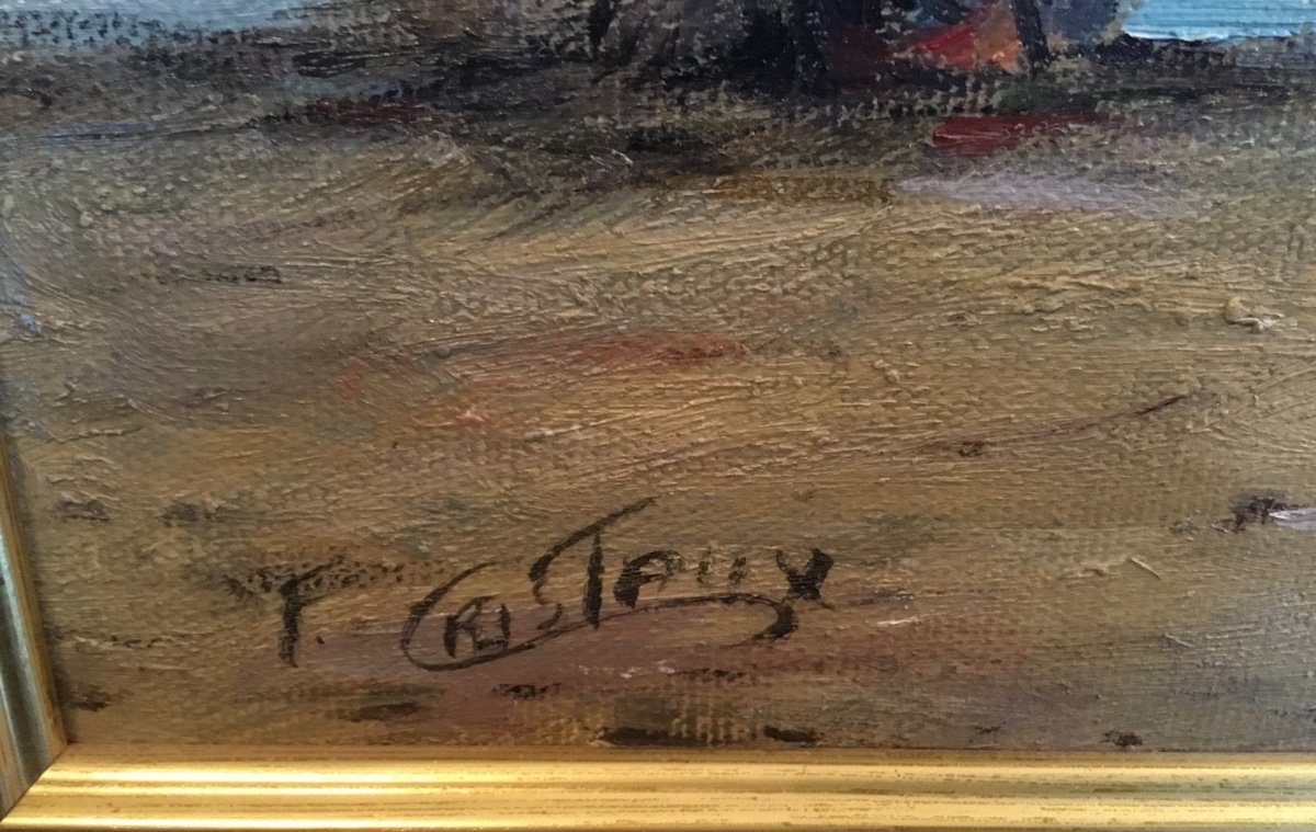 Scène De Genre Dans Le Goût Impressionniste Signée F.cristaux .huile Sur Toile Encadrée -photo-4