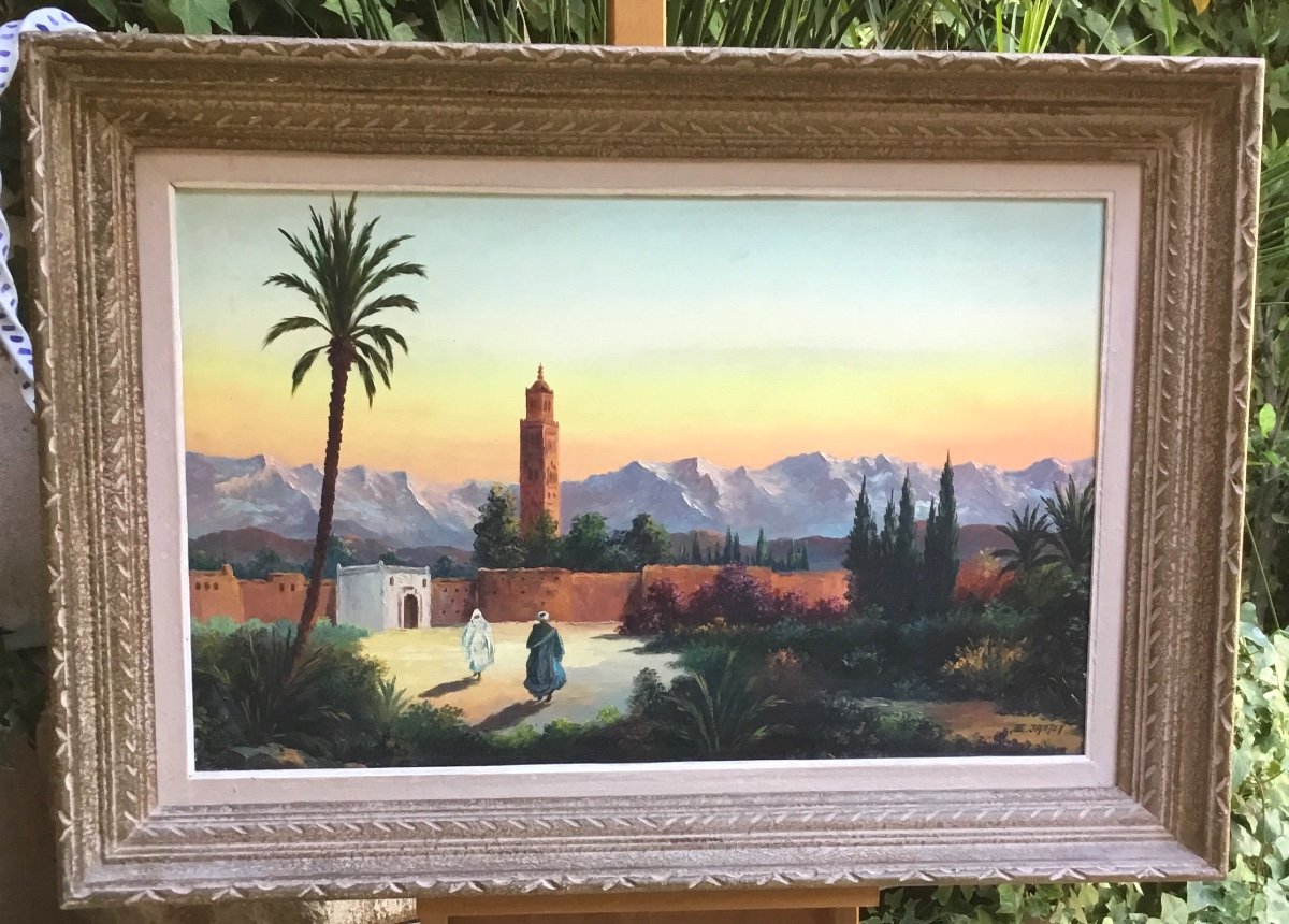 école Orientaliste.vue De Marrakech Huile Sur Panneau -photo-2