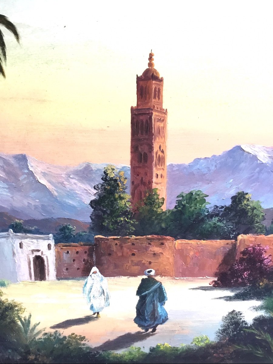 école Orientaliste.vue De Marrakech Huile Sur Panneau 