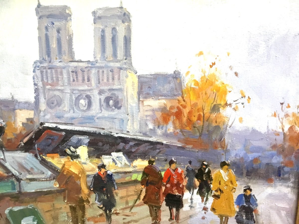 Walter Sita XX Eme Huile Sur Toile .notre Dame Et Les Bouquinistes -photo-3