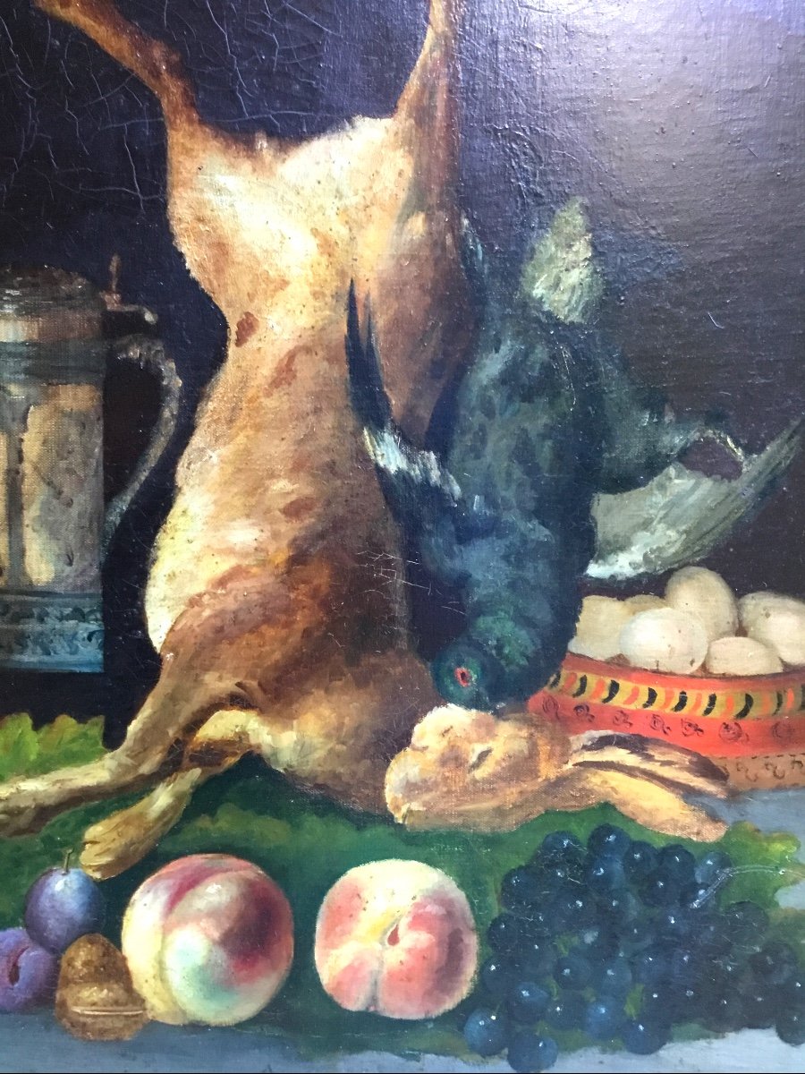 école Française.nature Morte Huile Sur Toile-photo-2