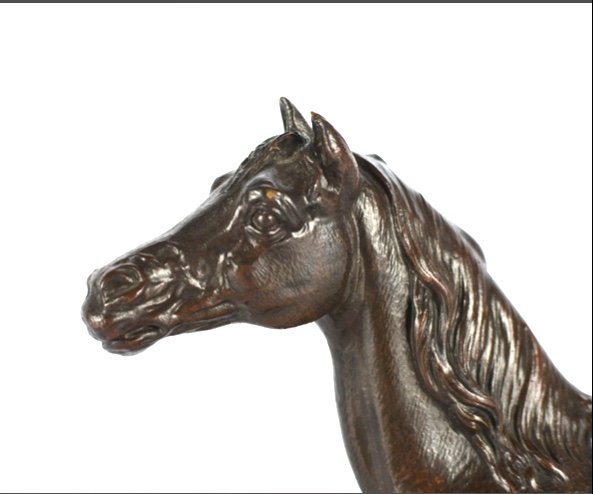 Bronze Horse With Brown Patina On Granite Base-photo-3