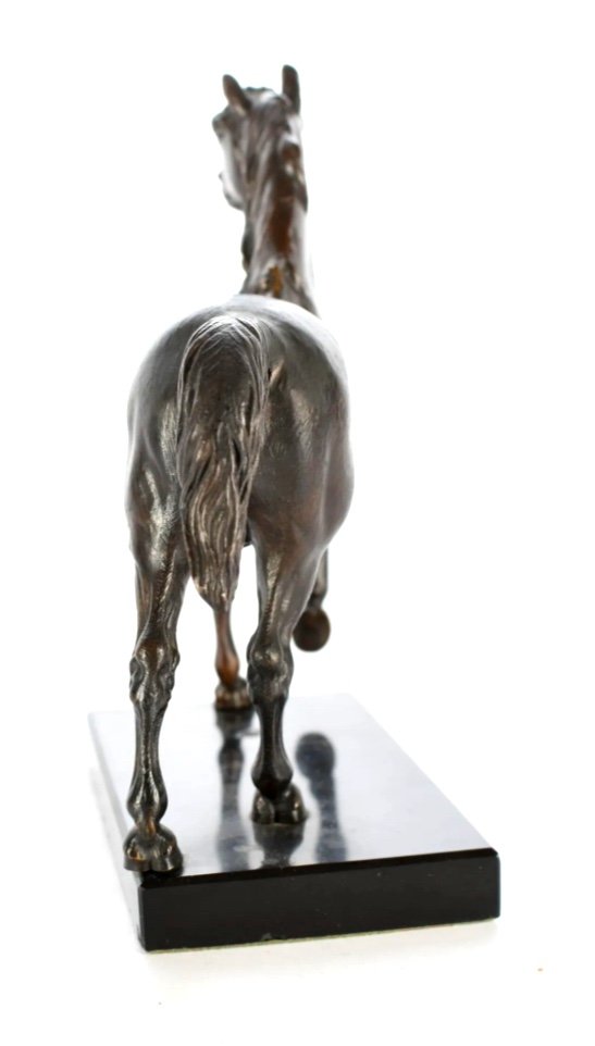 Bronze Horse With Brown Patina On Granite Base-photo-1