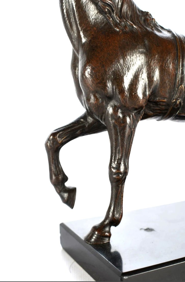 Bronze Horse With Brown Patina On Granite Base-photo-2