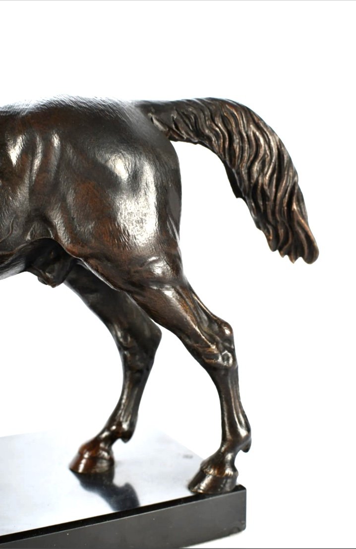 Bronze Horse With Brown Patina On Granite Base-photo-3