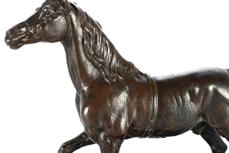 Bronze Horse With Brown Patina On Granite Base-photo-4