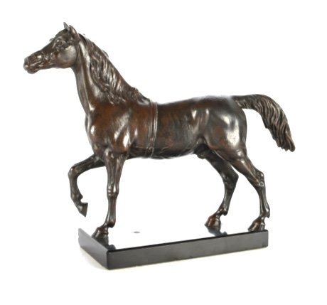 Bronze Horse With Brown Patina On Granite Base