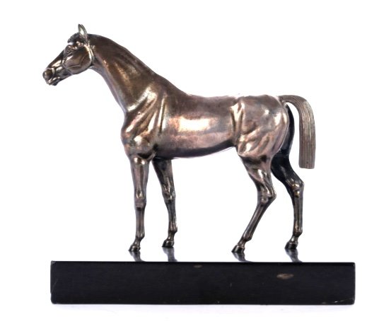 Bronze Horse With Silver Patina On A Black Marble Base-photo-2