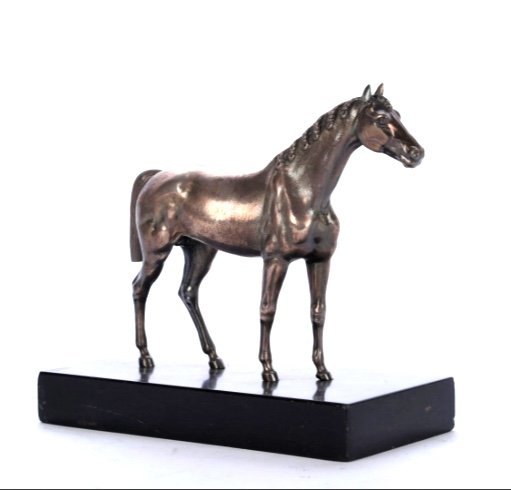 Bronze Horse With Silver Patina On A Black Marble Base-photo-3