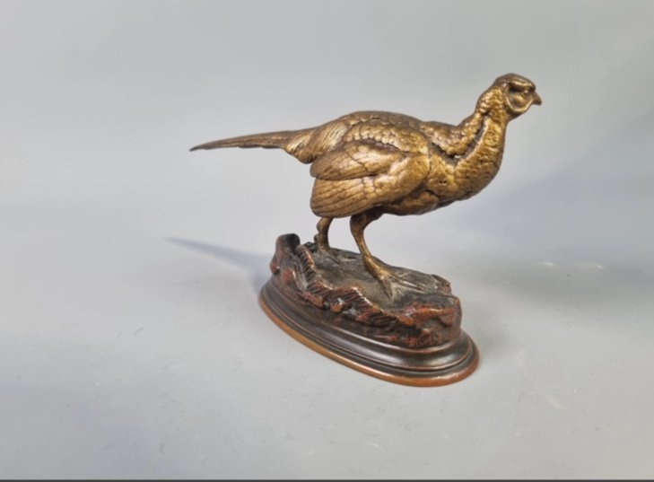 A.barye.le Pheasant.subject In Bronze With Gold And Brown Patina-photo-2