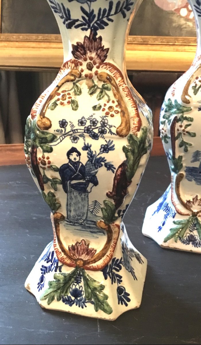 Delft .xviiieme.paire De Vases Balustres à Décor Polychrome.atelier Hendricks Van Hoorn -photo-4