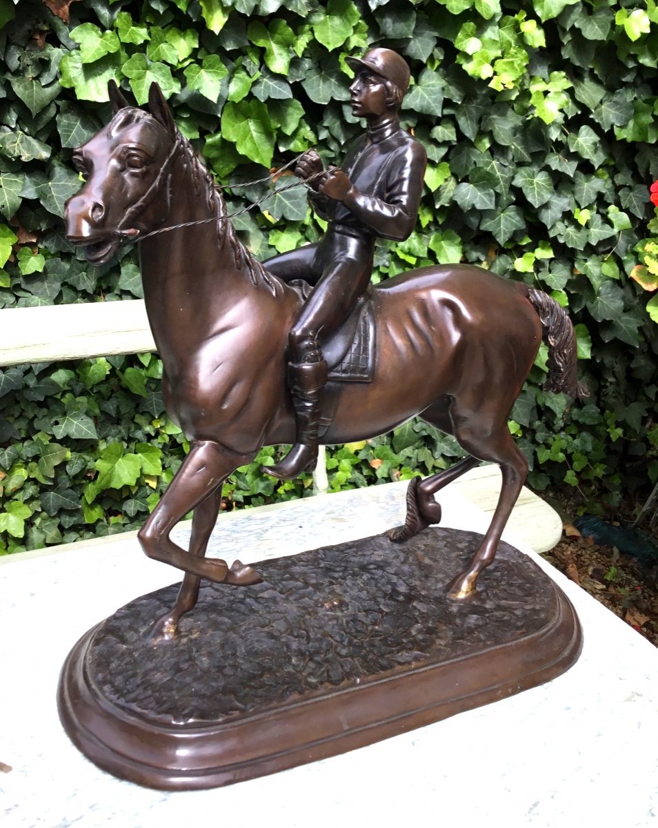 Important Bronze Subject With Brown Patina Depicting A Rider -photo-2