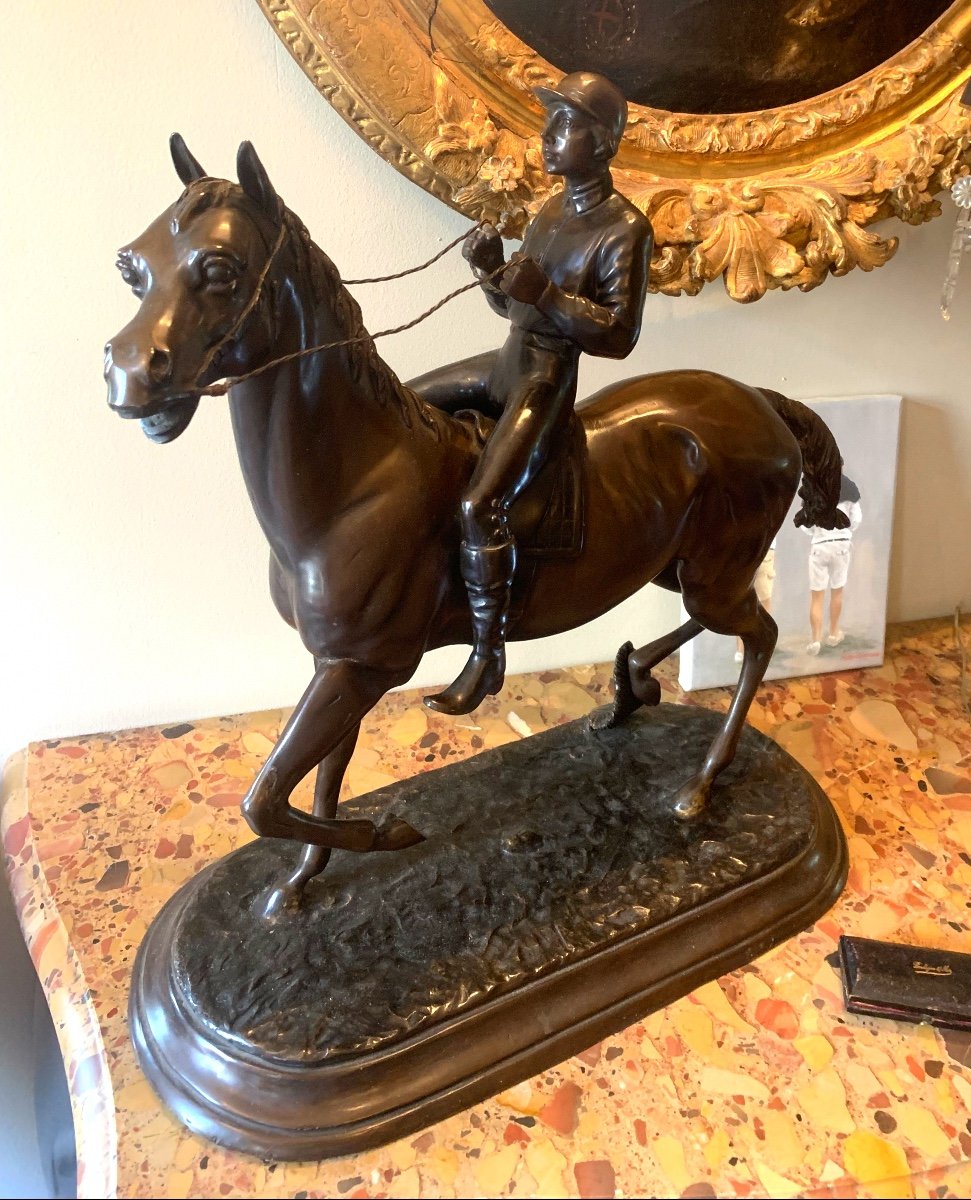 Important Bronze Subject With Brown Patina Depicting A Rider -photo-1
