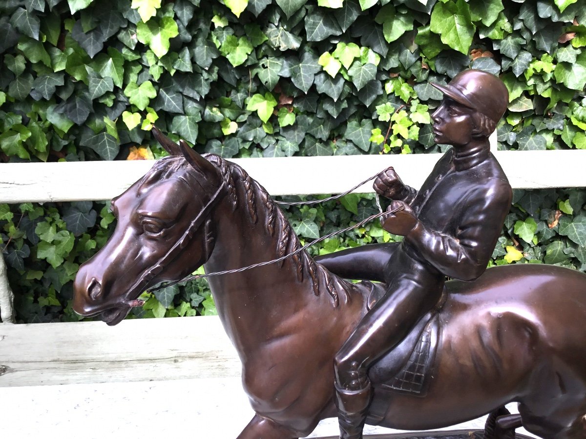 Important Bronze Subject With Brown Patina Depicting A Rider -photo-2