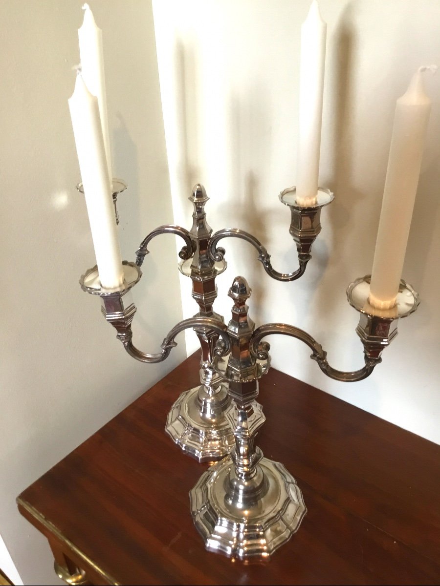 Fake Pair Of Silver Metal Candelabras -photo-3