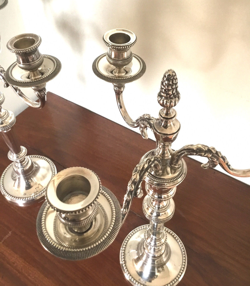 Pair Of Silver-plated Metal Candelabras From Maison Chrysalia -photo-3