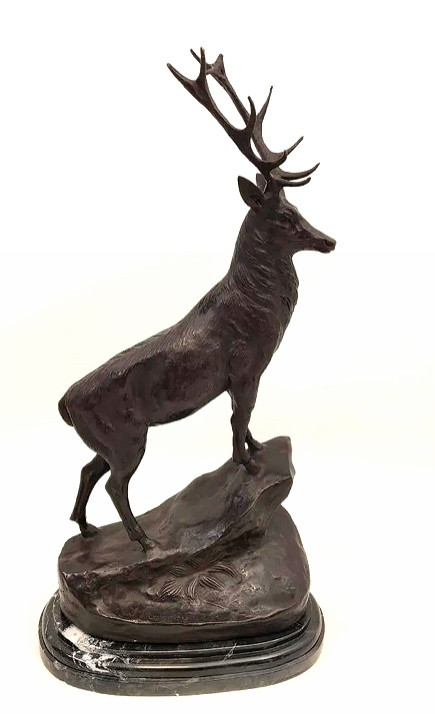Jules Moignez .le Cerf.important Bronze With Brown Patina On Marble Base