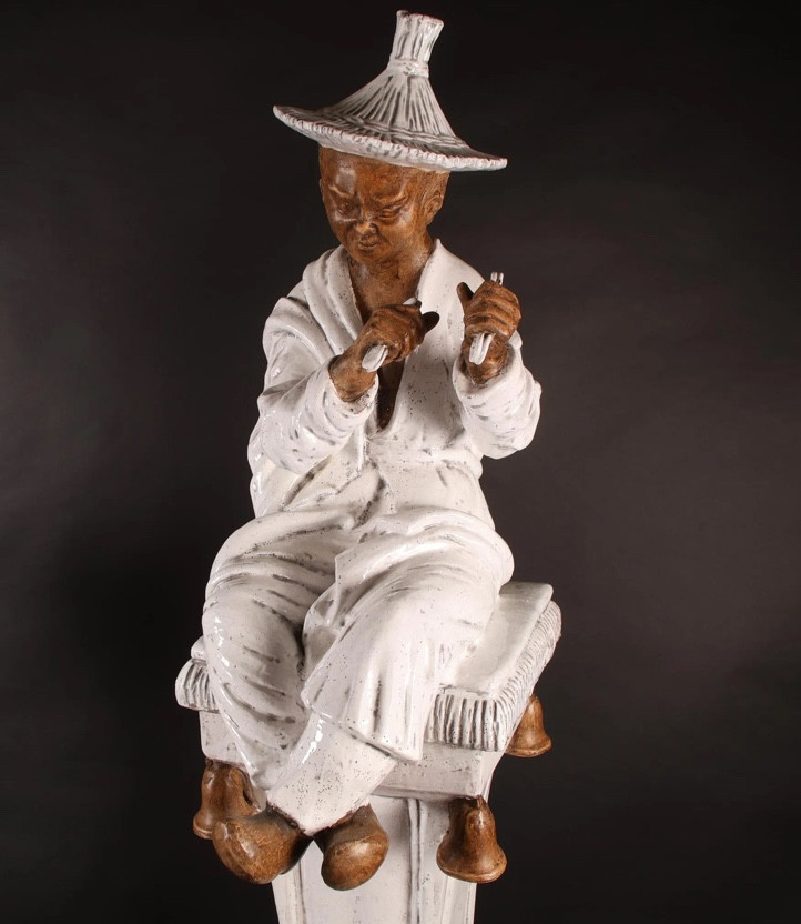 Pair Of Glazed Terracotta Sculptures Representing An Asian Couple -photo-4